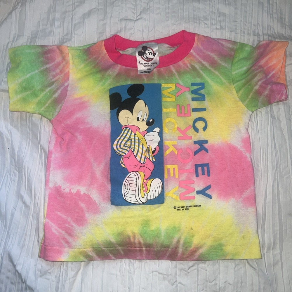 Vtg 90s The Walt Disney Company Tie‎ Dye Mickey Mouse 5/6 Kids Shirt